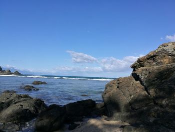 Scenic view of sea against blue sky