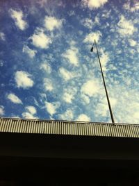 Low angle view of bridge against cloudy sky