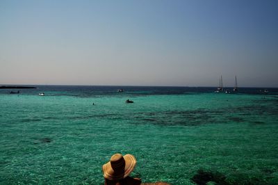 Scenic view of sea against clear sky