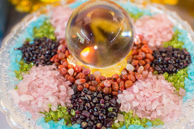 High angle view of candies on table