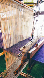 Threads on loom at factory