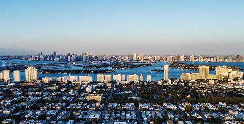 High angle view of city at waterfront