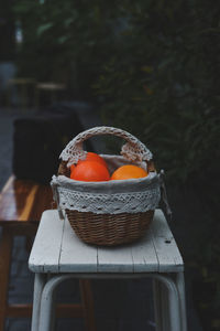 Close-up of orange fruits in basket