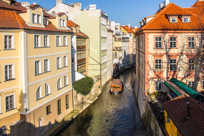 Canal amidst buildings in city against sky