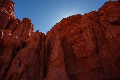 Low angle view of rock formation against sky