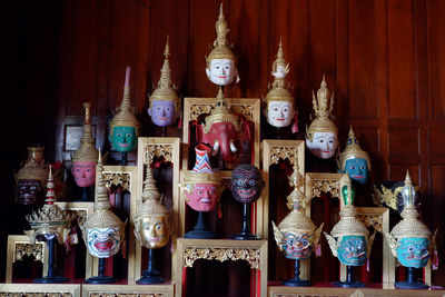 Panoramic view of khon mask.