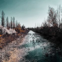 Scenic view of lake against sky during winter