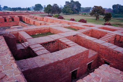 High angle view of red building