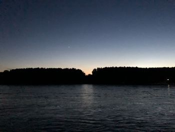 Scenic view of lake against clear sky during sunset