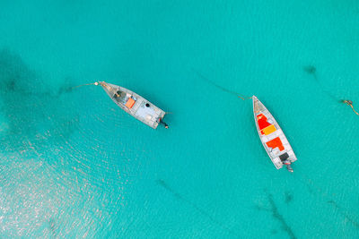 Aerial view of sailboats sailing in sea