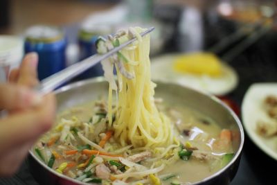 Close-up of noodles soup in bowl