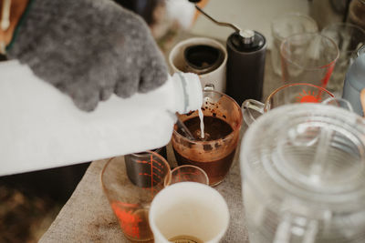 High angle view of coffee cup on table