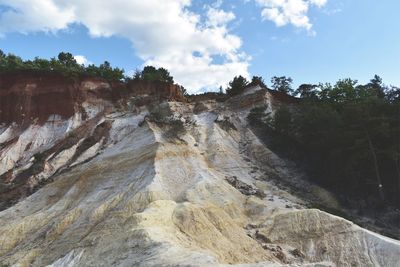 Low angle view of rock formations against sky