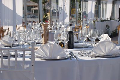 Boats on table at restaurant