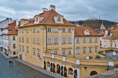 High angle view of buildings in town