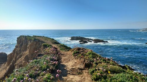 Scenic view of sea against clear sky