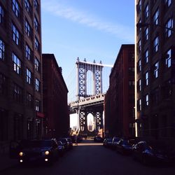 Road along buildings in city