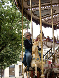 Dog sitting in park