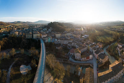 High angle view of townscape against sky