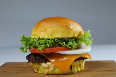 Close-up of burger in plate