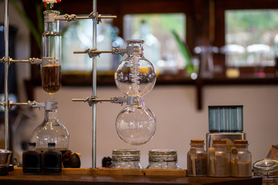 Laboratory glass straws in a coffee shop beverage shop