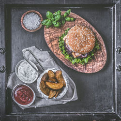 High angle view of food on table