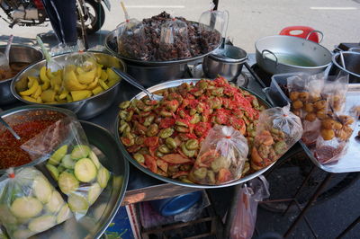 High angle view of fruits for sale in market