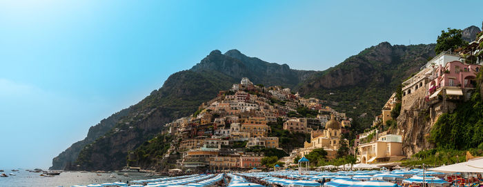 Scenic view of positano, amazing sea against clear sky