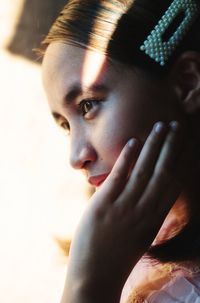 Close-up of thoughtful serious woman