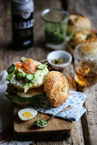 High angle view of breakfast on table