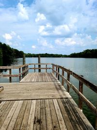 Pier over lake against sky