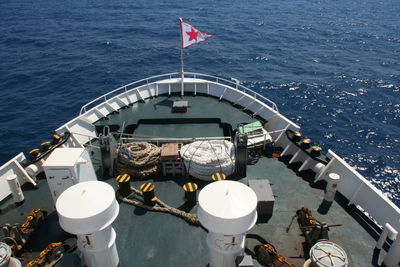 High angle view of boats in sea