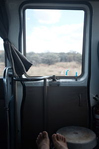 View of train through window