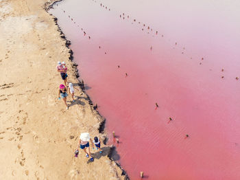 High angle view of people on beach