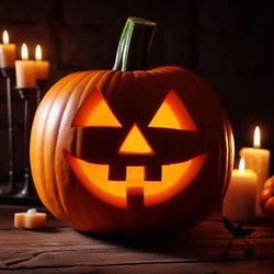 Close-up of jack o lantern on table