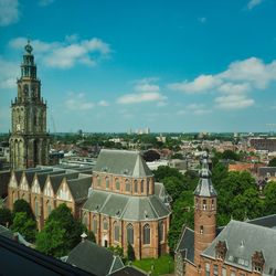 High angle view of buildings in city groningen netherlands 