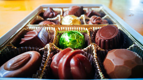 Close-up surface level of chocolates