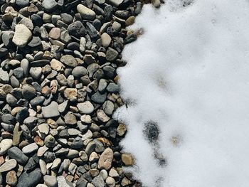 High angle view of snow covered land