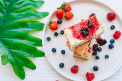 Close-up of strawberry cake on plate