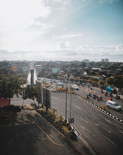 High angle view of cityscape against sky