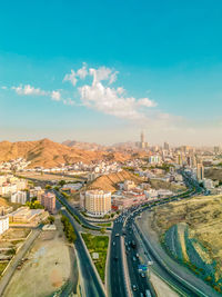 High angle view of cityscape against sky