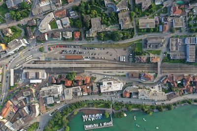 High angle view of buildings in city