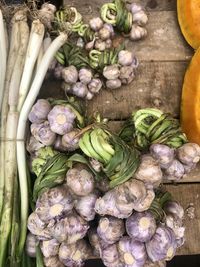 High angle view of vegetables for sale in market