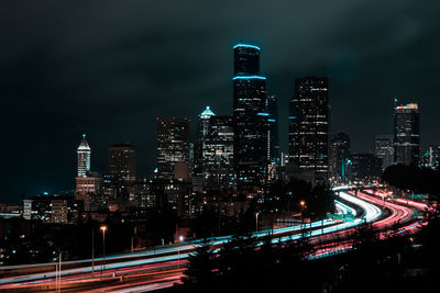 High angle view of traffic on road at night