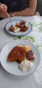 High angle view of dessert in plate on table