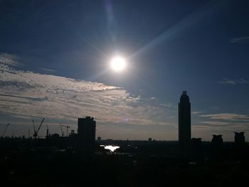 Sun shining through buildings