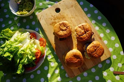 High angle view of breakfast on table