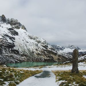 Scenic view of lake against sky during winter