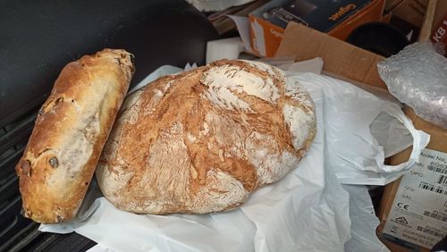 High angle view of bread on table