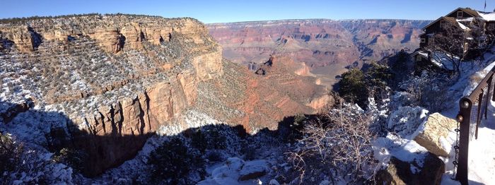 Scenic view of rocky mountains during winter